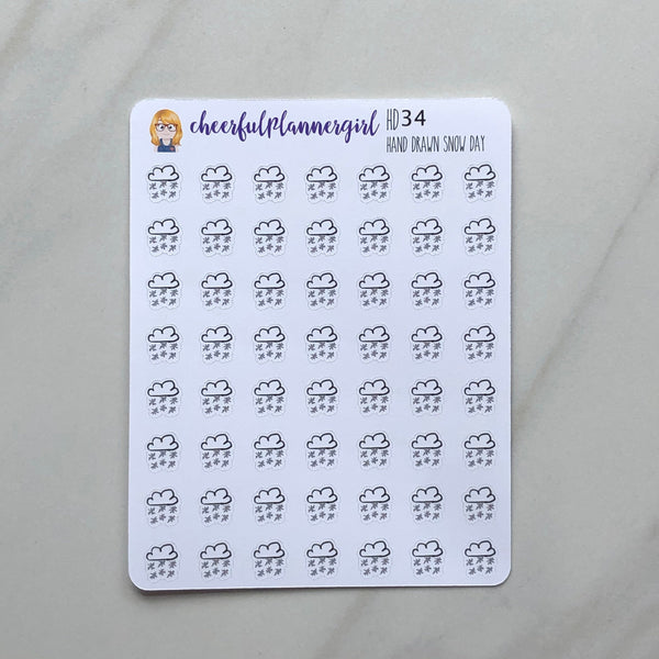 Hand Drawn Cloud with Snow Falling Planner Stickers