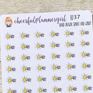 Hand Drawn Sunny and Windy Day Planner Stickers