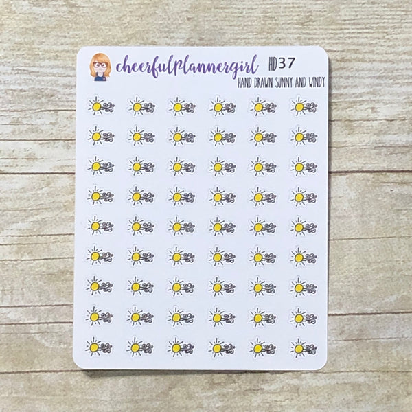 Hand Drawn Sunny and Windy Day Planner Stickers