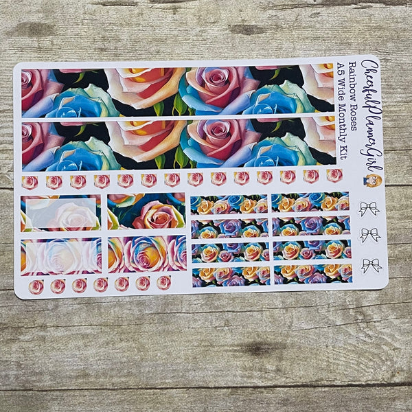 Rainbow Roses Monthly Layout Kit for A5 Wide Planners
