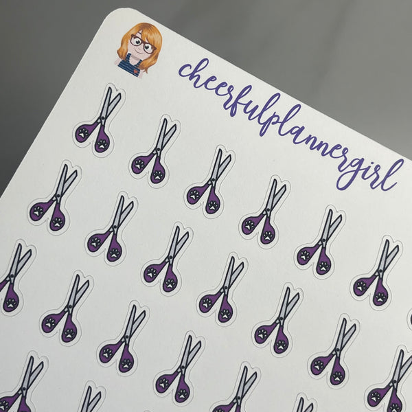 Pet Care Grooming Scissors Paw Print Planner Stickers