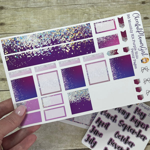 Purple Holo Monthly Layout Kit for Penny Pages B6 Planner