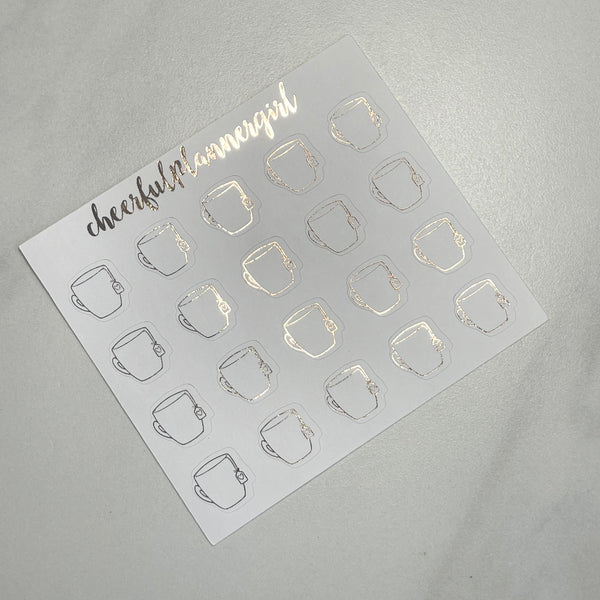 Rose Gold Foiled Tea Cup Planner Stickers