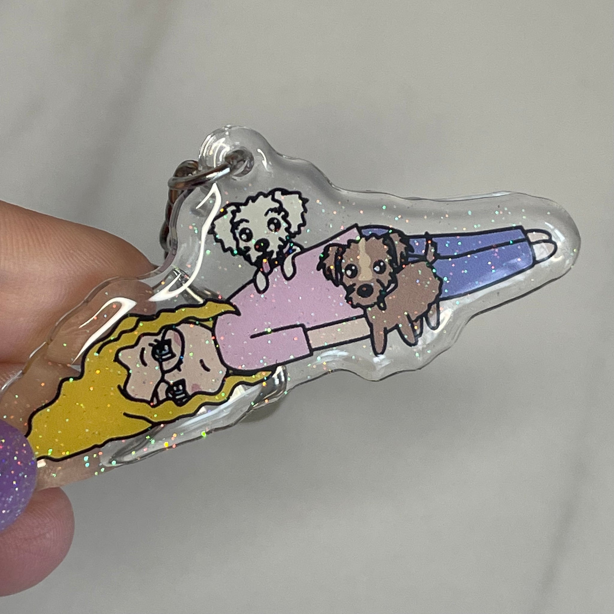 Acrylic Keychain Featuring Character Anna Nope with 2 Dogs
