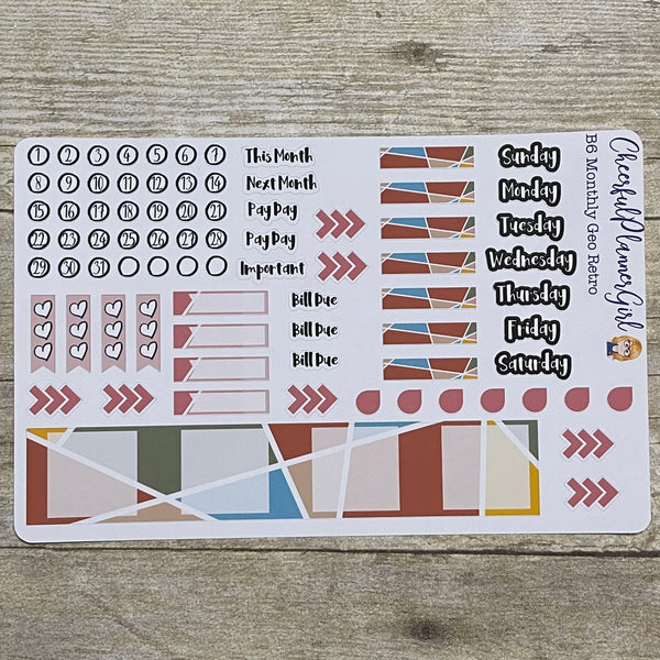 Geo Retro Monthly Layout Kit for B6 Planners