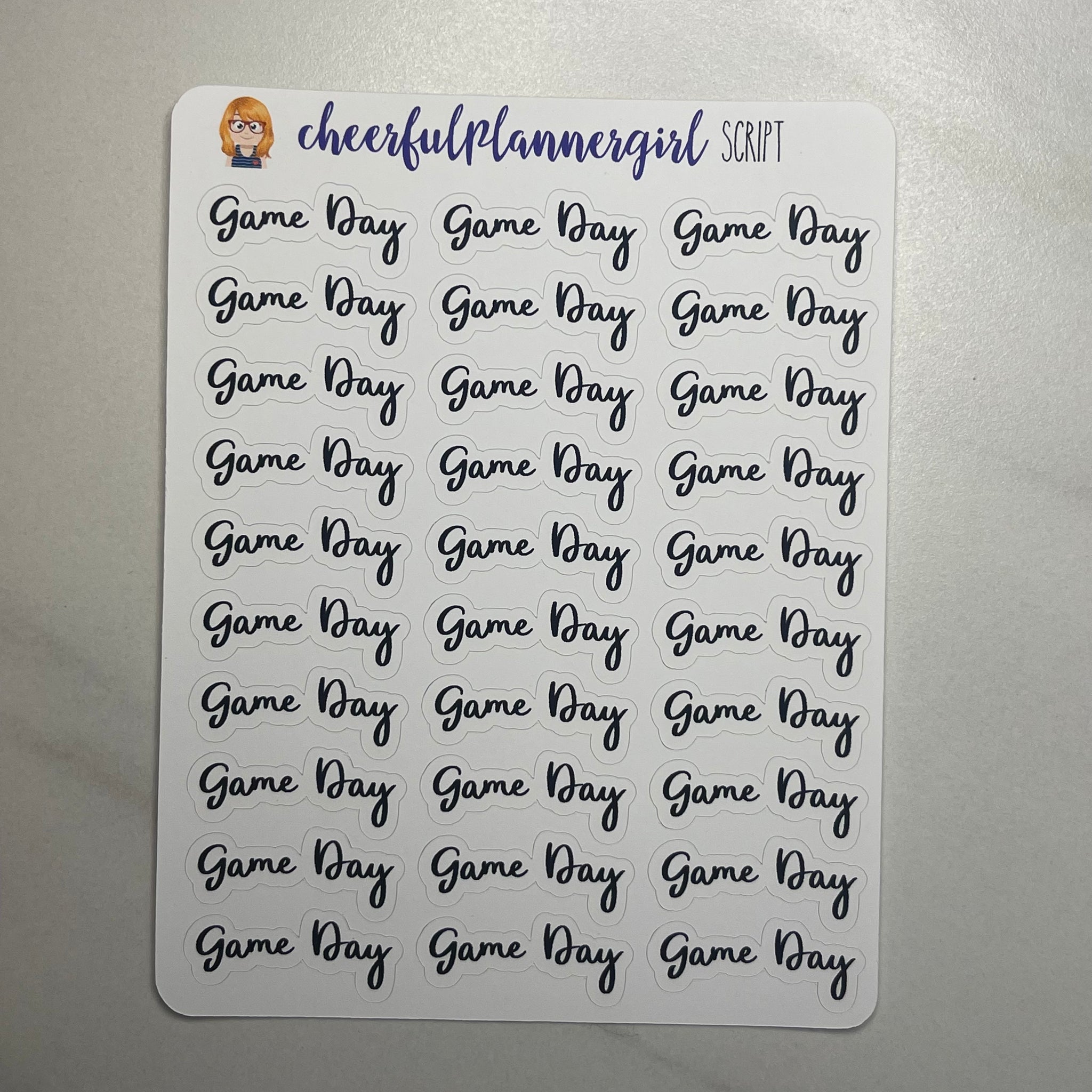Game Day Cursive Script Planner Stickers
