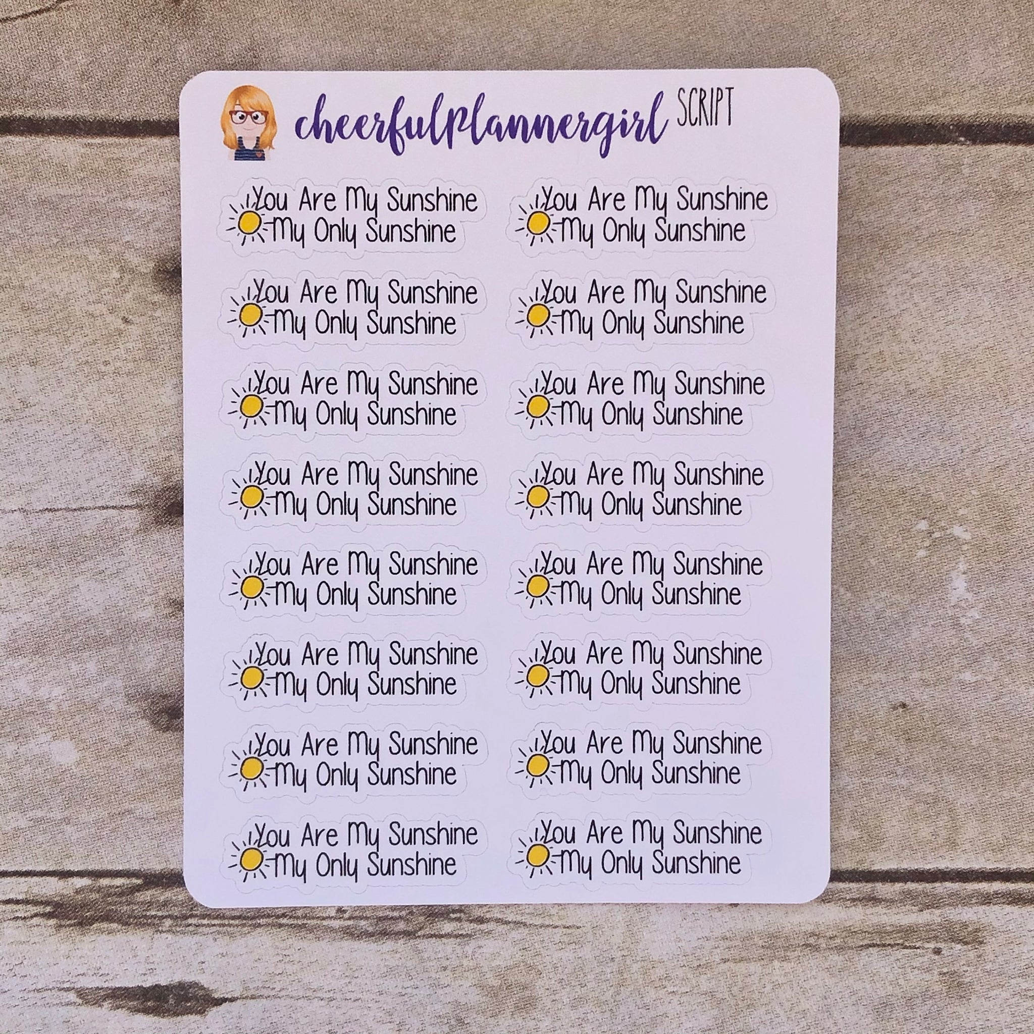 You Are My Sunshine Script with Hand Drawn Sun Planner Stickers