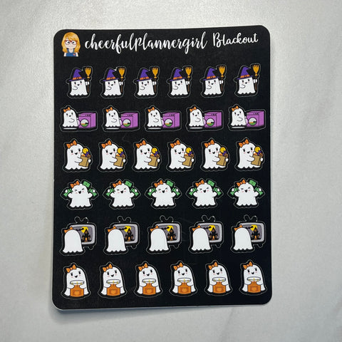 Black Out Halloween Ghost Dailies Planner Stickers