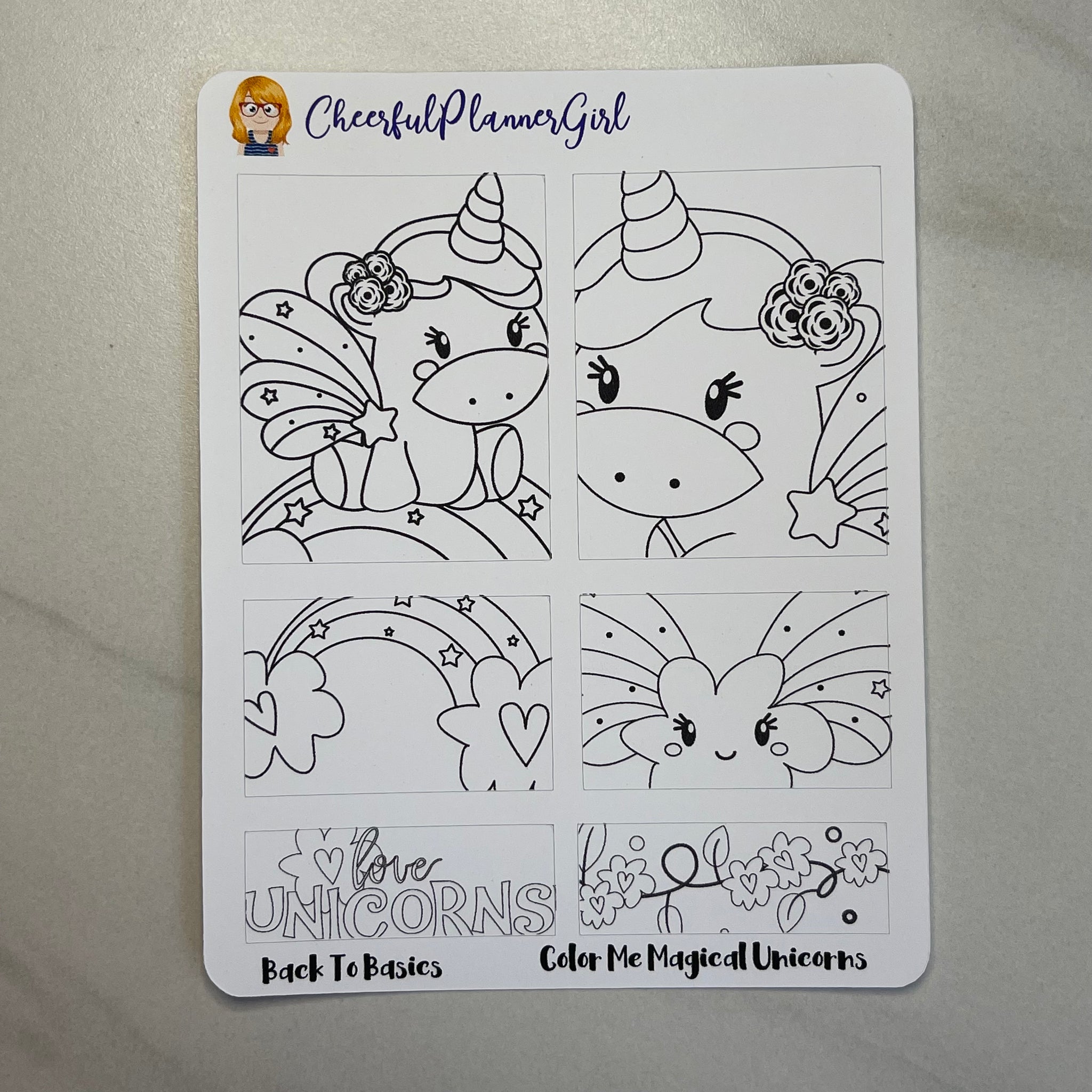 Color Me Magical Unicorns Planner Stickers Back to Basics