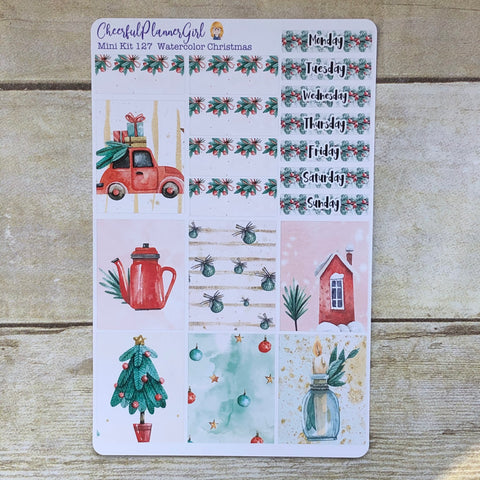 Watercolor Christmas Mini Kit Weekly Layout Planner Stickers