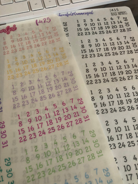 Date Dots 12 sets of 1 thru 31 Numbers Planner Stickers