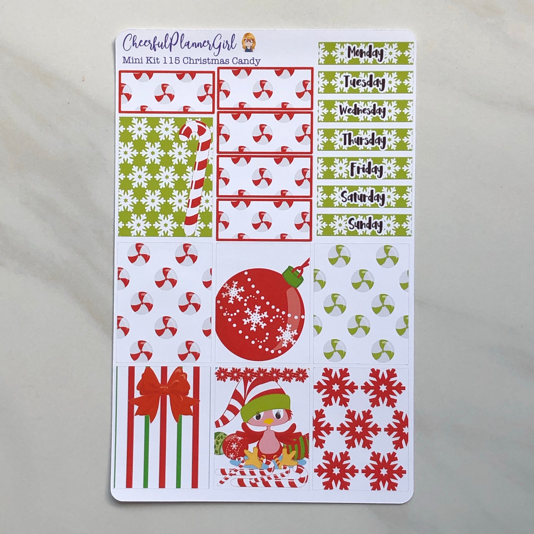 Christmas Peppermint Candy Mini Kit Weekly Layout Planner Stickers