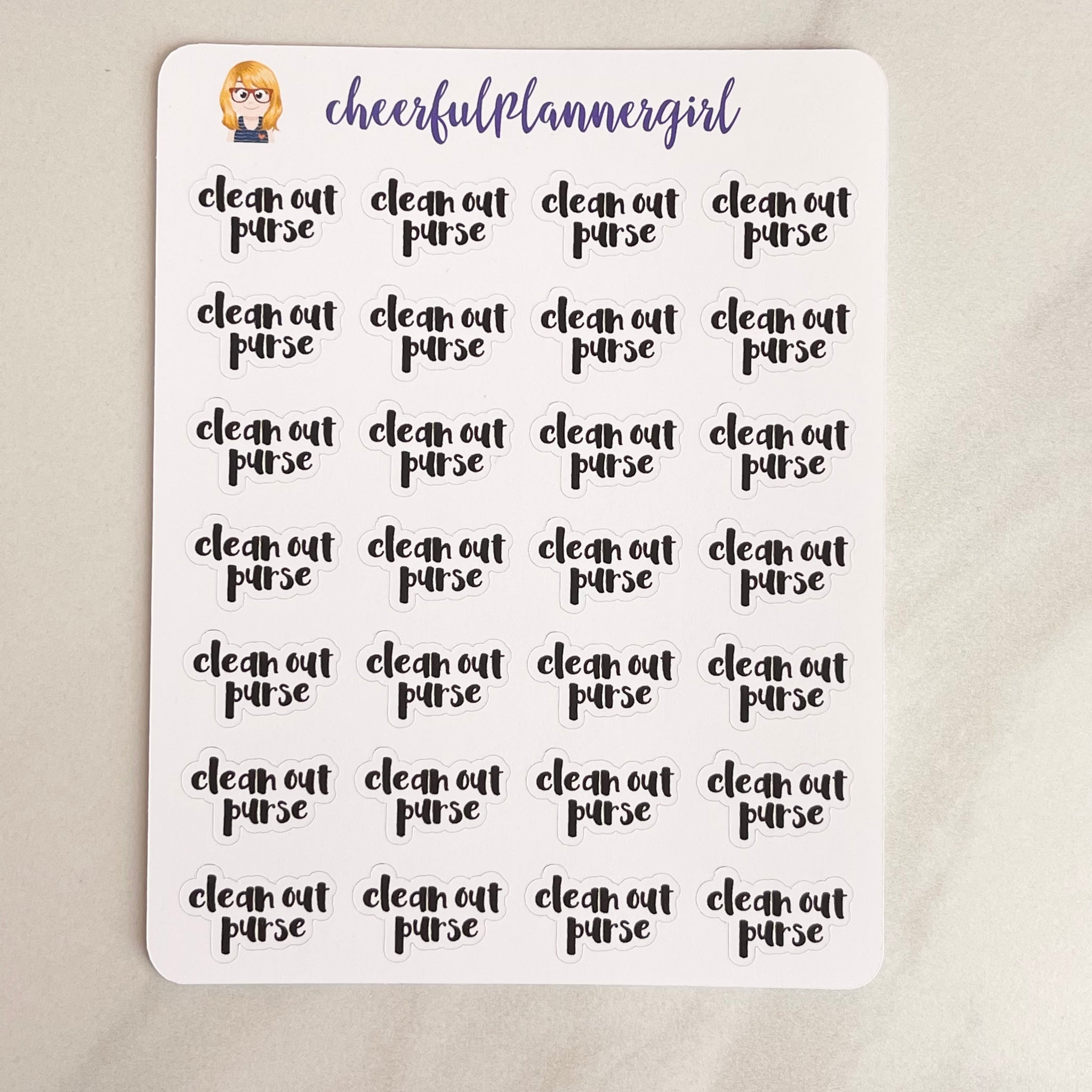Clean Out Purse Stickers Script Planner Stickers