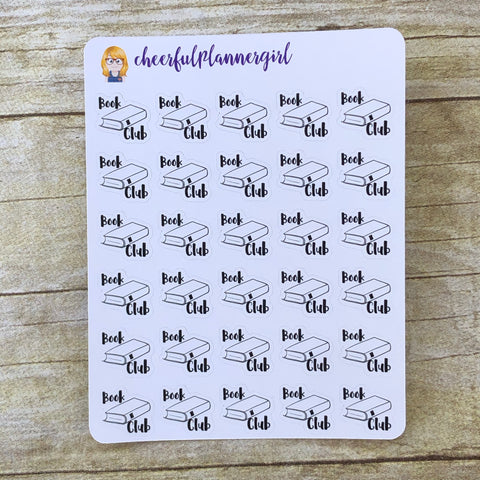 Book Club script with hand drawn book Planner Stickers
