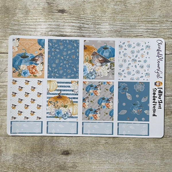 Fall Blue Pumpkins and Birds Standard Vertical Full Kit Weekly Layout Planner Stickers Autumn