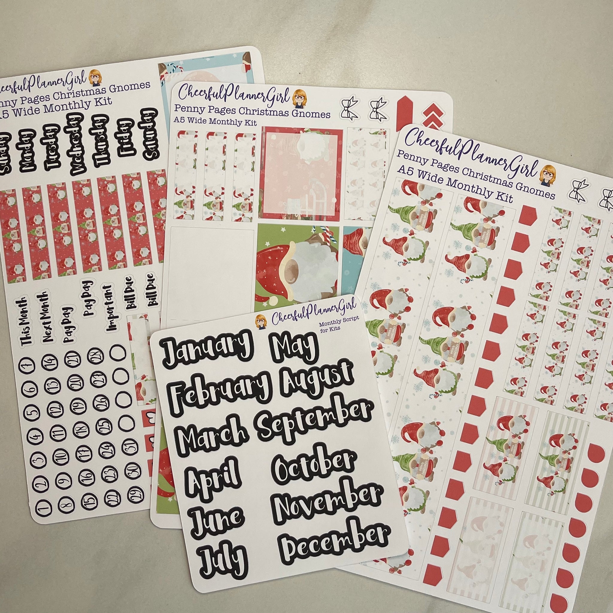 Christmas Gnomes Monthly Layout Kit for Penny Pages A5 Wide Planners
