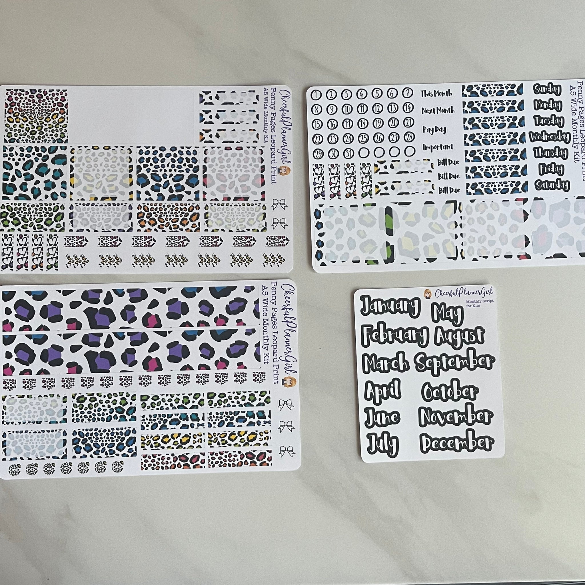 Leopard Print Monthly Layout Kit for Penny Pages A5 Wide Planners