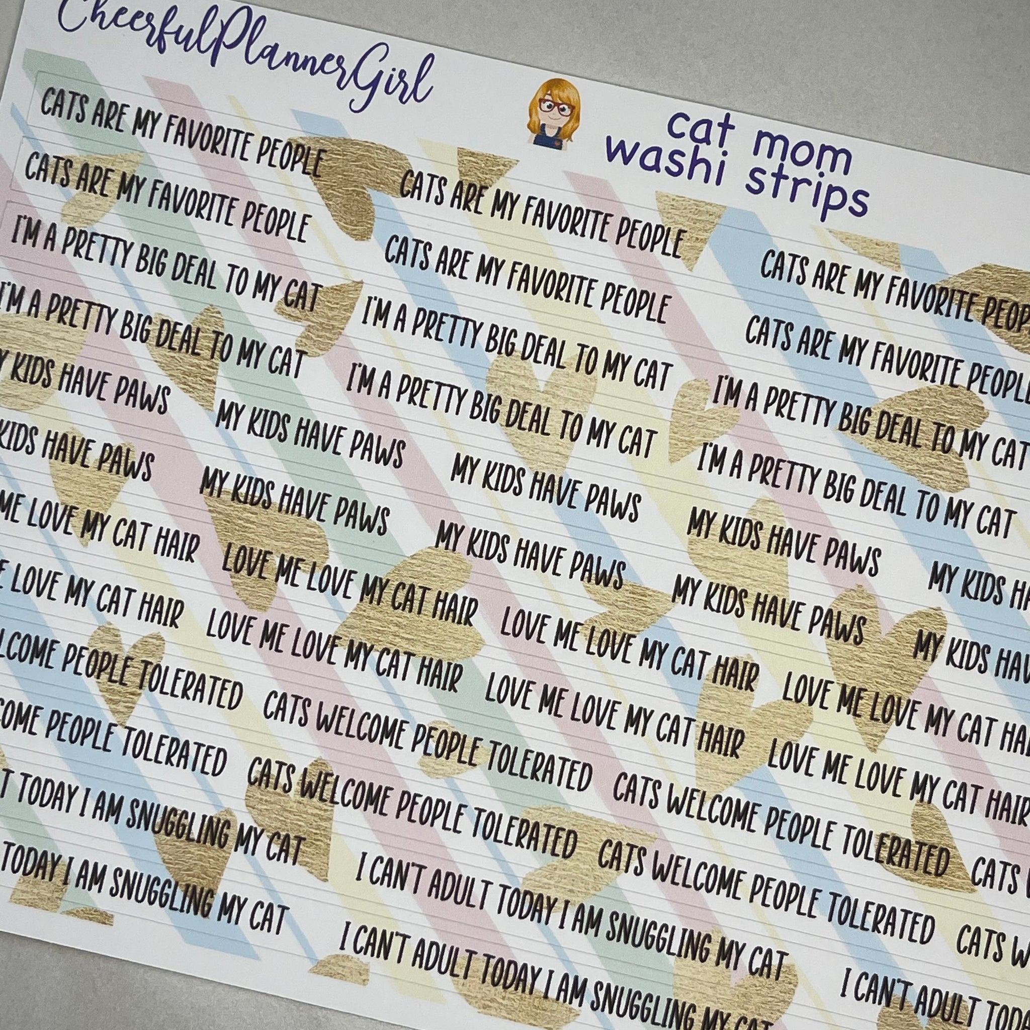 Cat Mom Washi Strips Script Planner Stickers