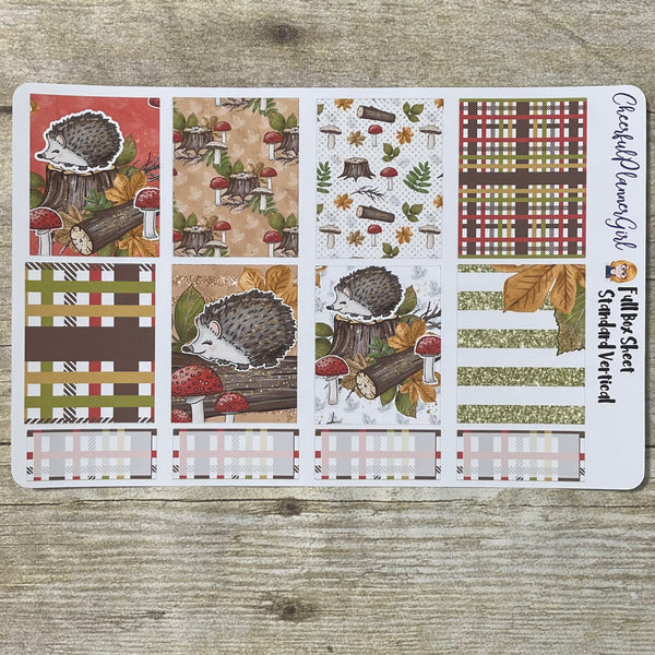 Fall Hedgehog Standard Vertical Full Kit Weekly Layout Planner Stickers Autumn Woodland