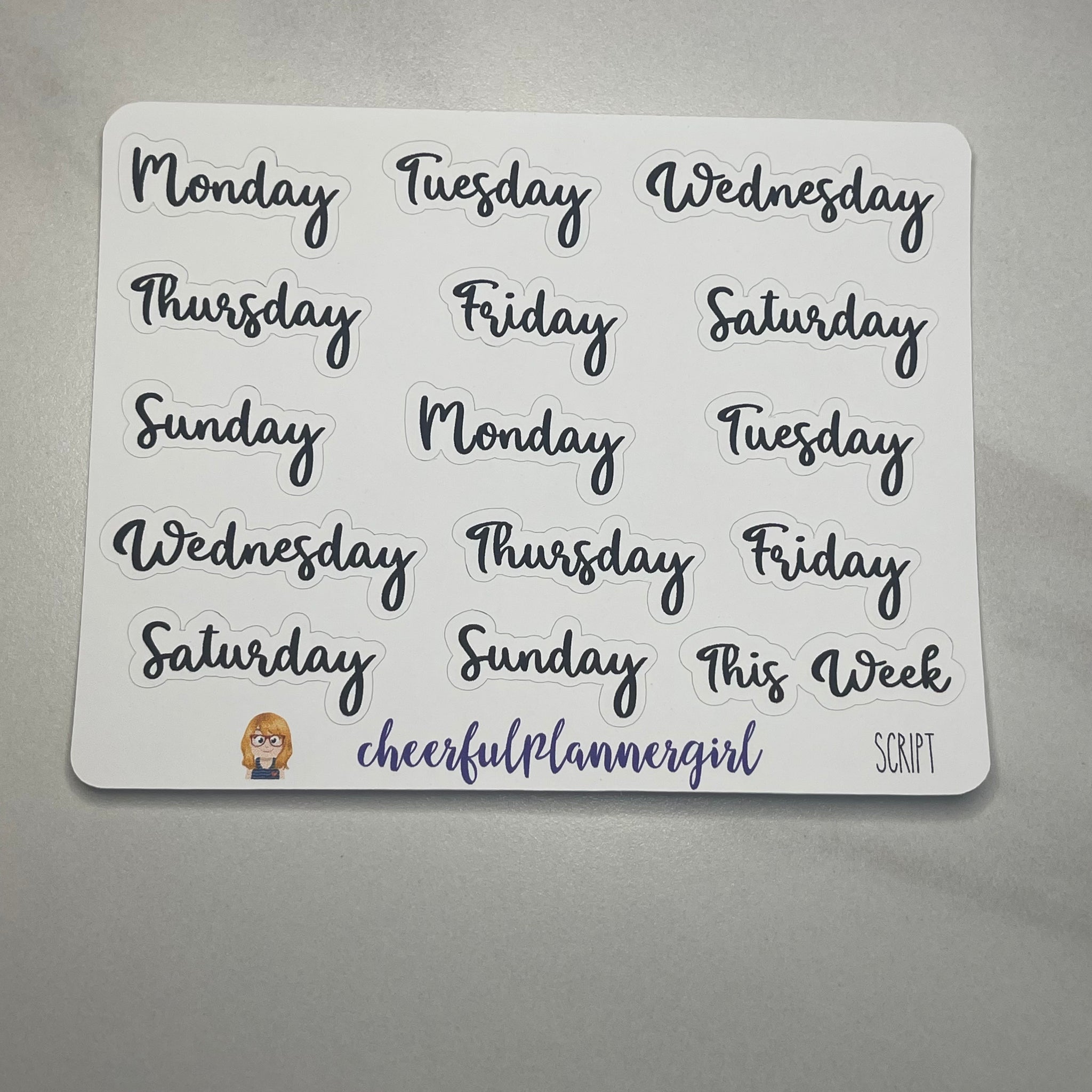 Days of The Week Cursive Script Planner Stickers