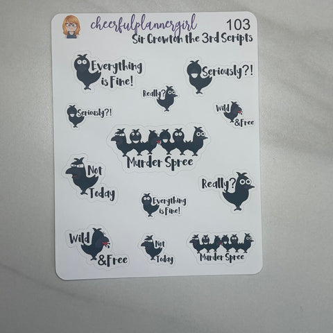Sir Crowton the 3rd with Script Planner Stickers Hand Drawn Shop Exclusive Crow Fall Halloween