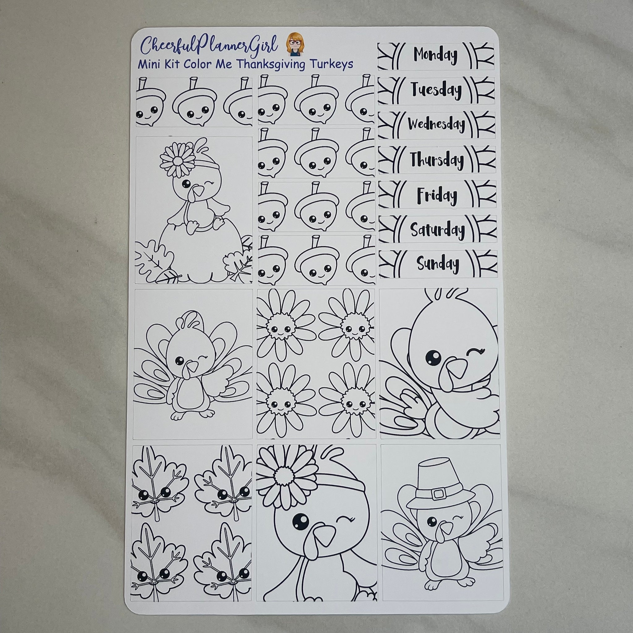 Color Me Thanksgiving Turkeys Mini Kit Weekly Layout Planner Stickers