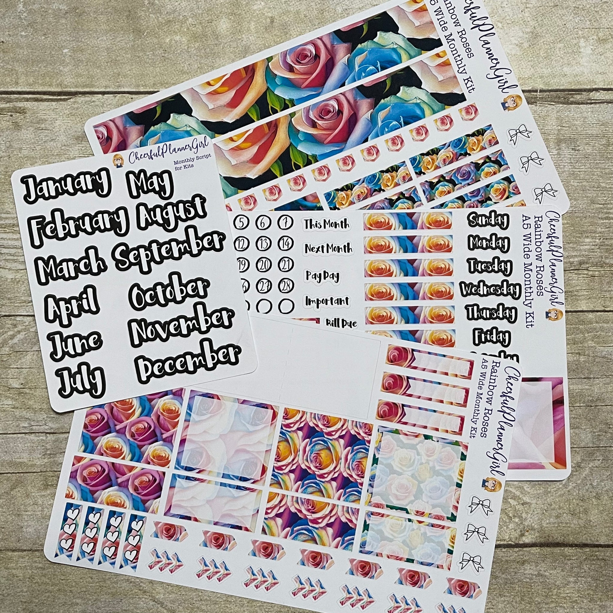 Rainbow Roses Monthly Layout Kit for A5 Wide Planners
