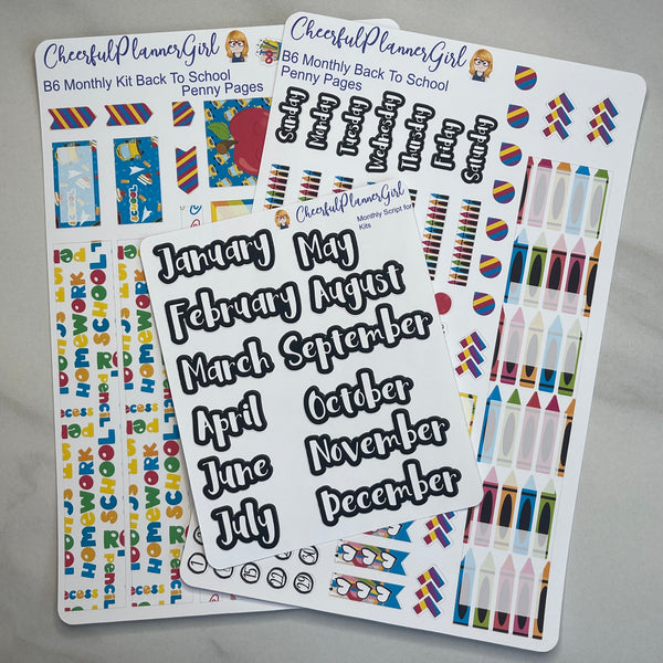Back To School Monthly Layout Kit for Penny Pages B6 Planner