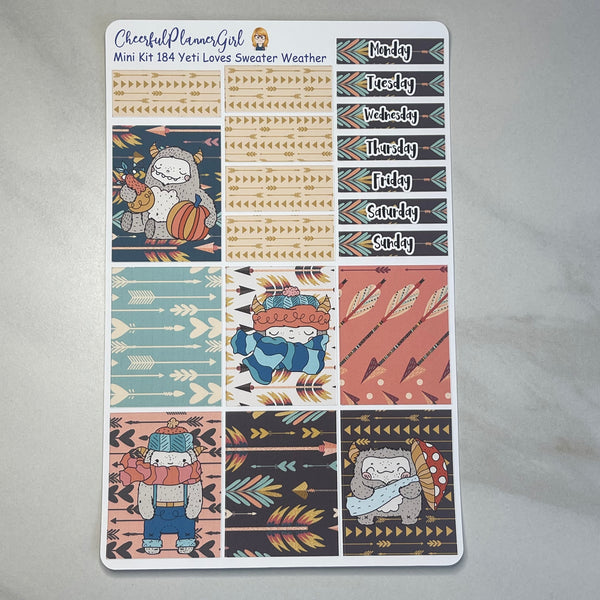 Yeti Loves Sweater Weather Mini Kit Weekly Layout Planner Stickers