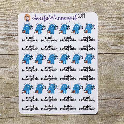Match Missing Socks Script with Sock Monster Icon Planner Stickers
