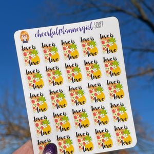 Love is Love Pizza and Pineapple Stickers Script Planner Stickers