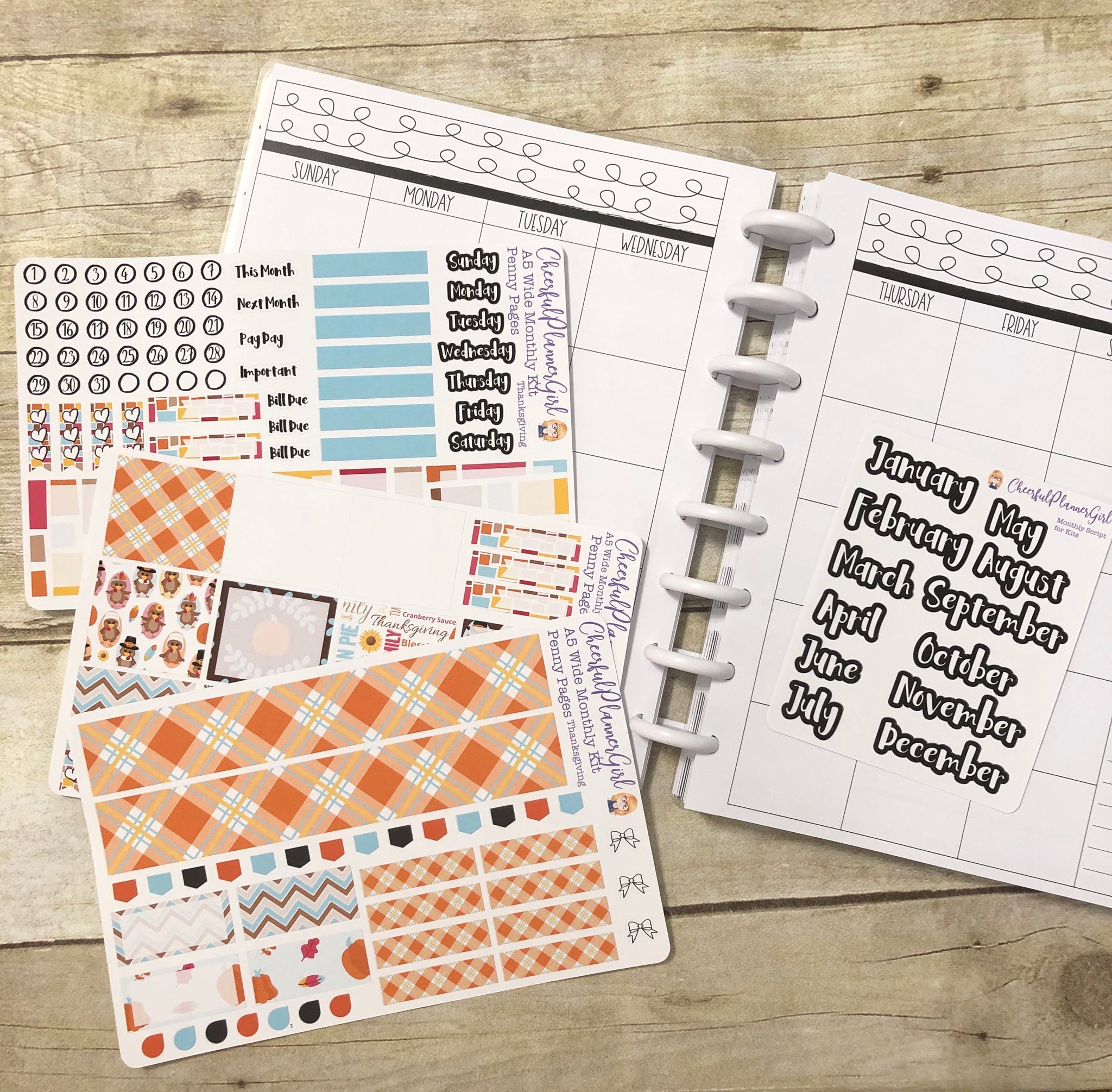 Thanksgiving Monthly Layout Kit for Penny Pages A5 Wide Planner