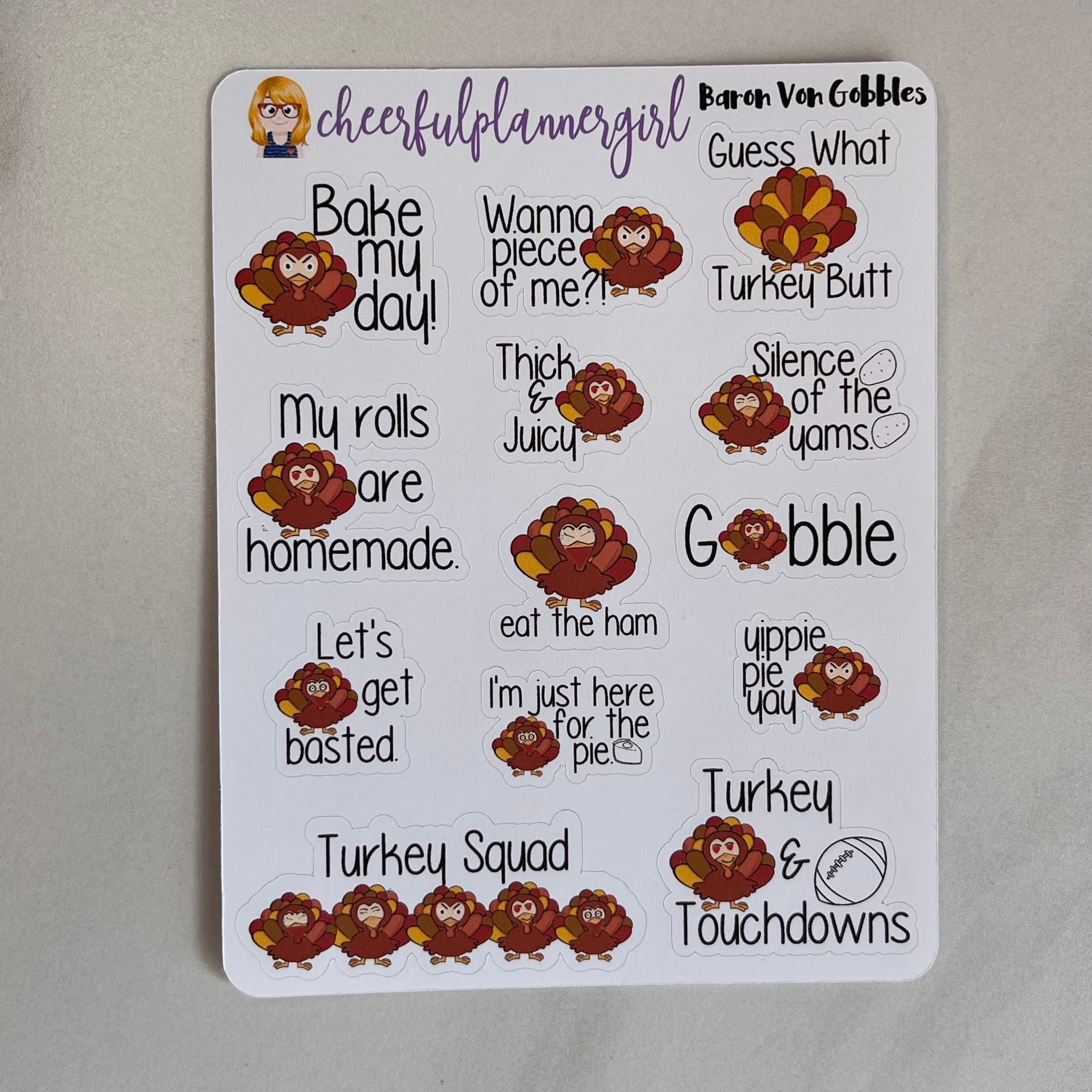 Baron Von Gobbles with Script Planner Stickers Hand Drawn Shop Exclusive Fall Turkey