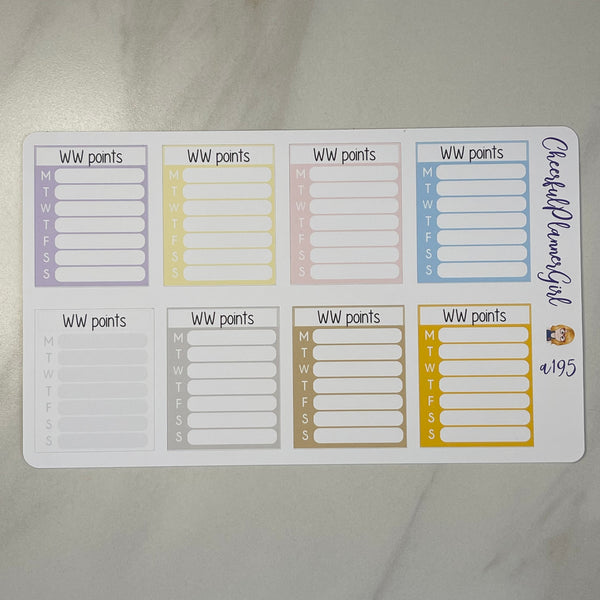 WW points Habit Tracker Weekly Full Box Planner Stickers