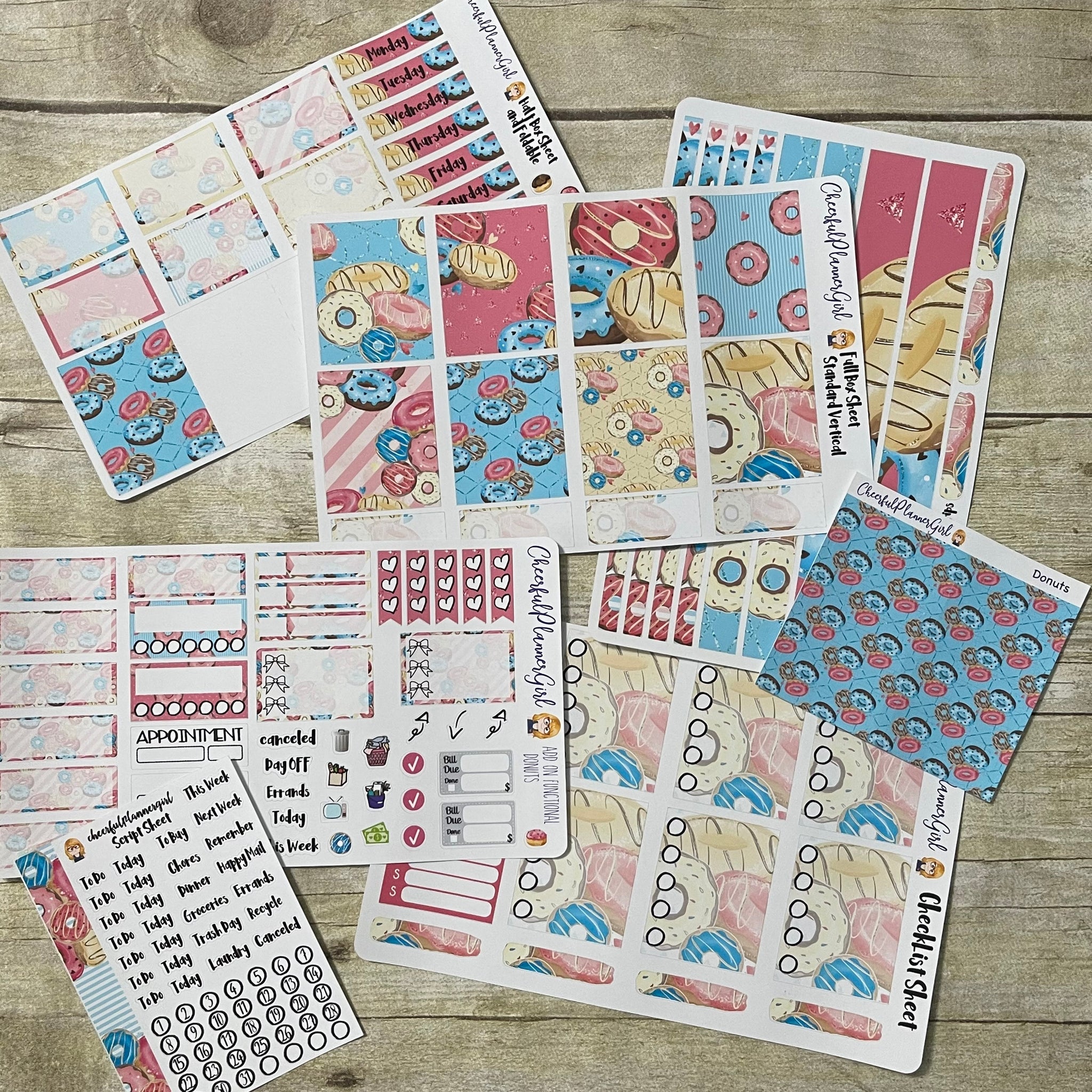 All the Donuts Standard Vertical Full Kit Weekly Layout Planner Stickers Doughnuts Bakery