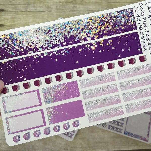Purple Holo Monthly Layout Kit for Penny Pages A5 Wide Planners