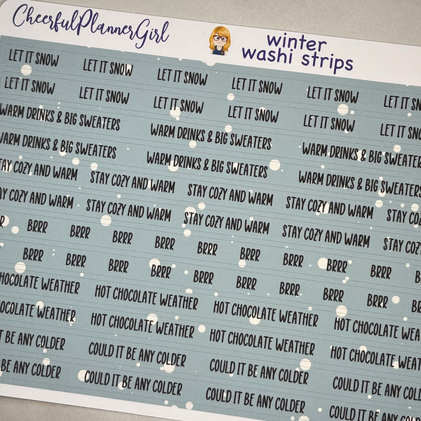 Winter Washi Strips Script Planner Stickers