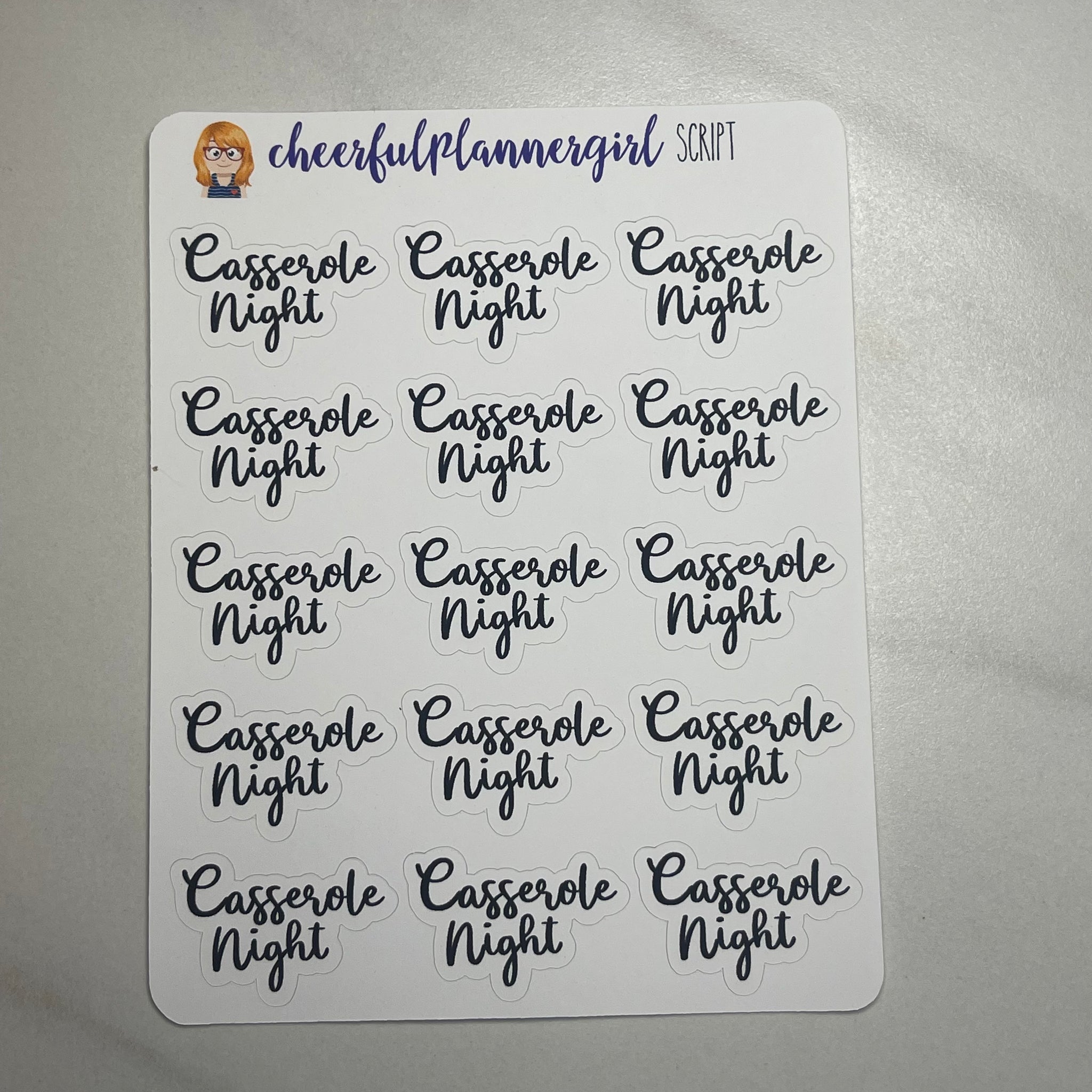 Casserole Night Cursive Script Planner Stickers