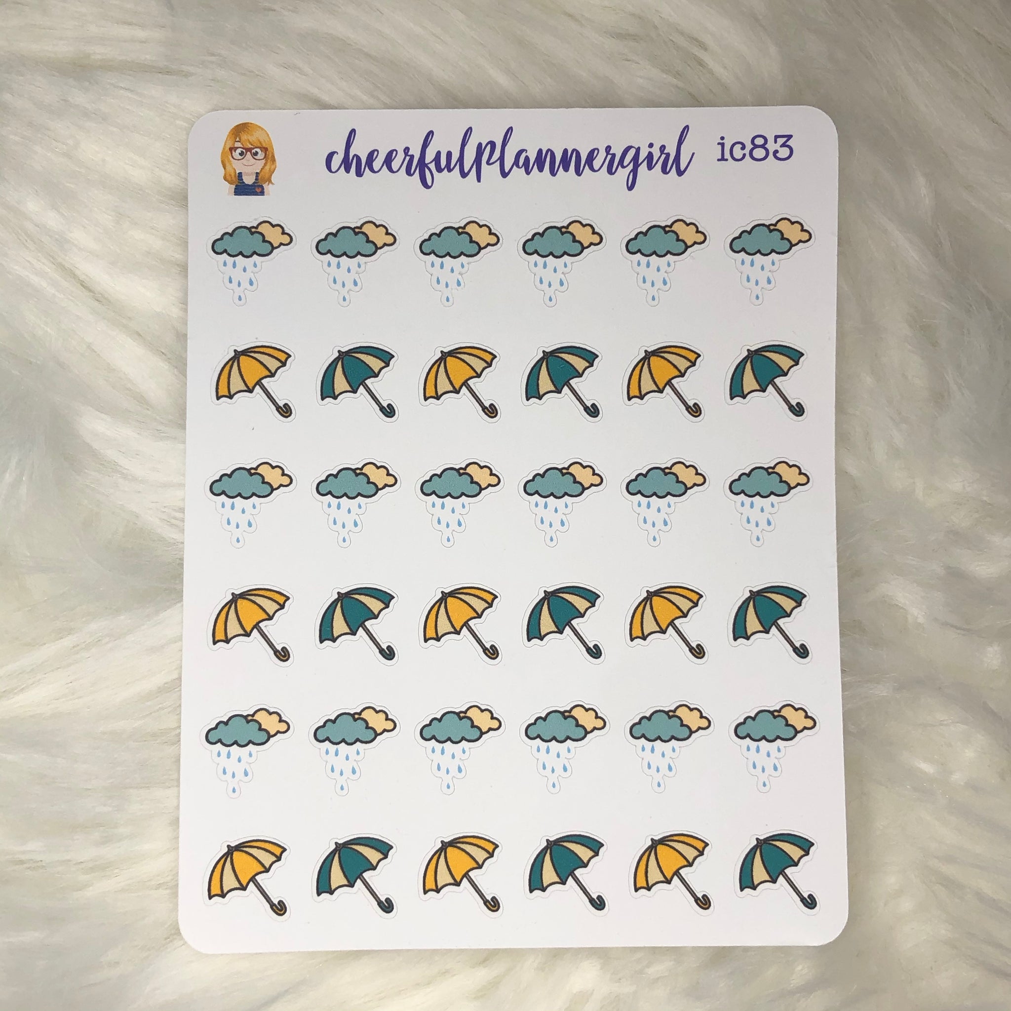 Autumn Rain Planner Stickers Fall Umbrellas and Clouds with Rain