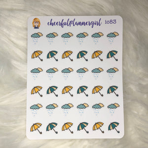 Autumn Rain Planner Stickers Fall Umbrellas and Clouds with Rain