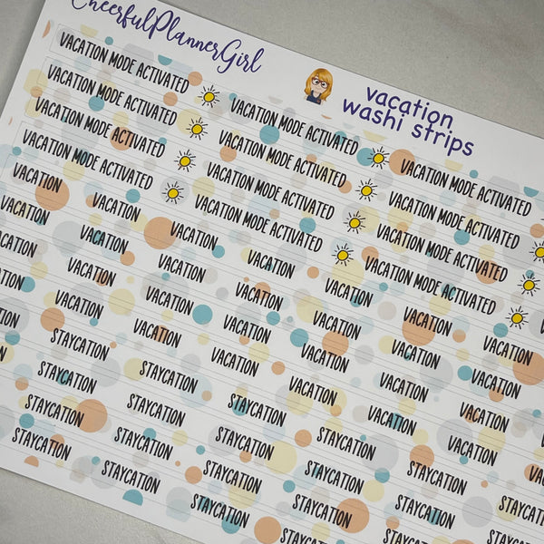 Vacation Washi Strips Script Planner Stickers