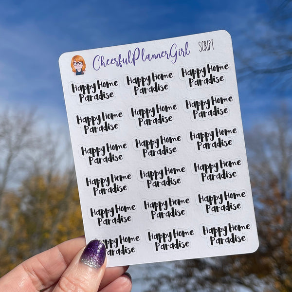 Happy Home Paradise Script Planner Stickers