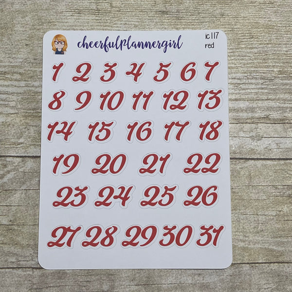 Countdown Monthly Numbers 1-31 Date Dots