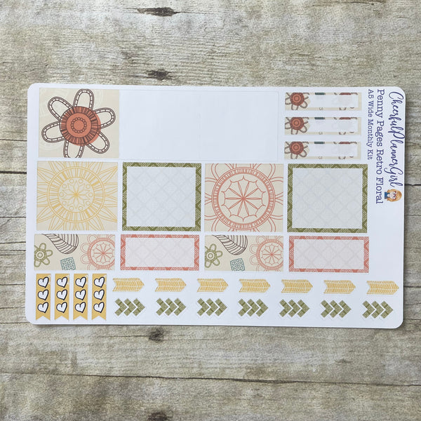 Retro Floral Monthly Layout Kit for Penny Pages A5 Wide Planners