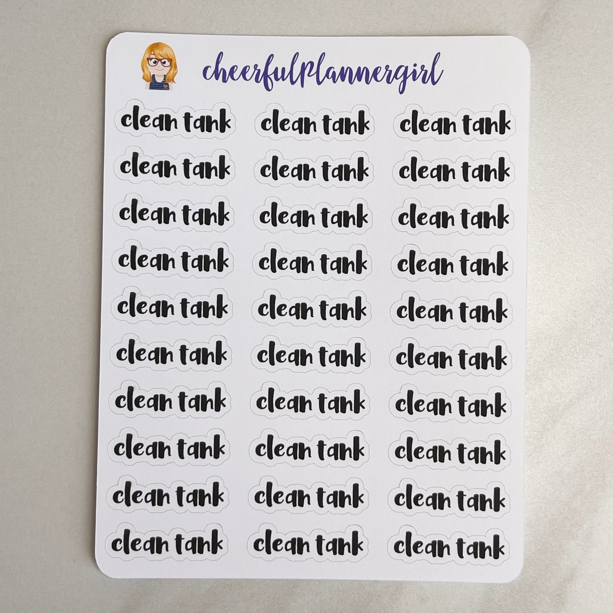 Clean Tank Stickers Script Planner Stickers