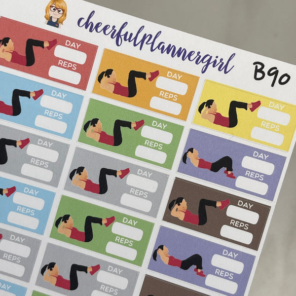 Mini Fitness Ab Crunches Exercise Tracker Planner Stickers
