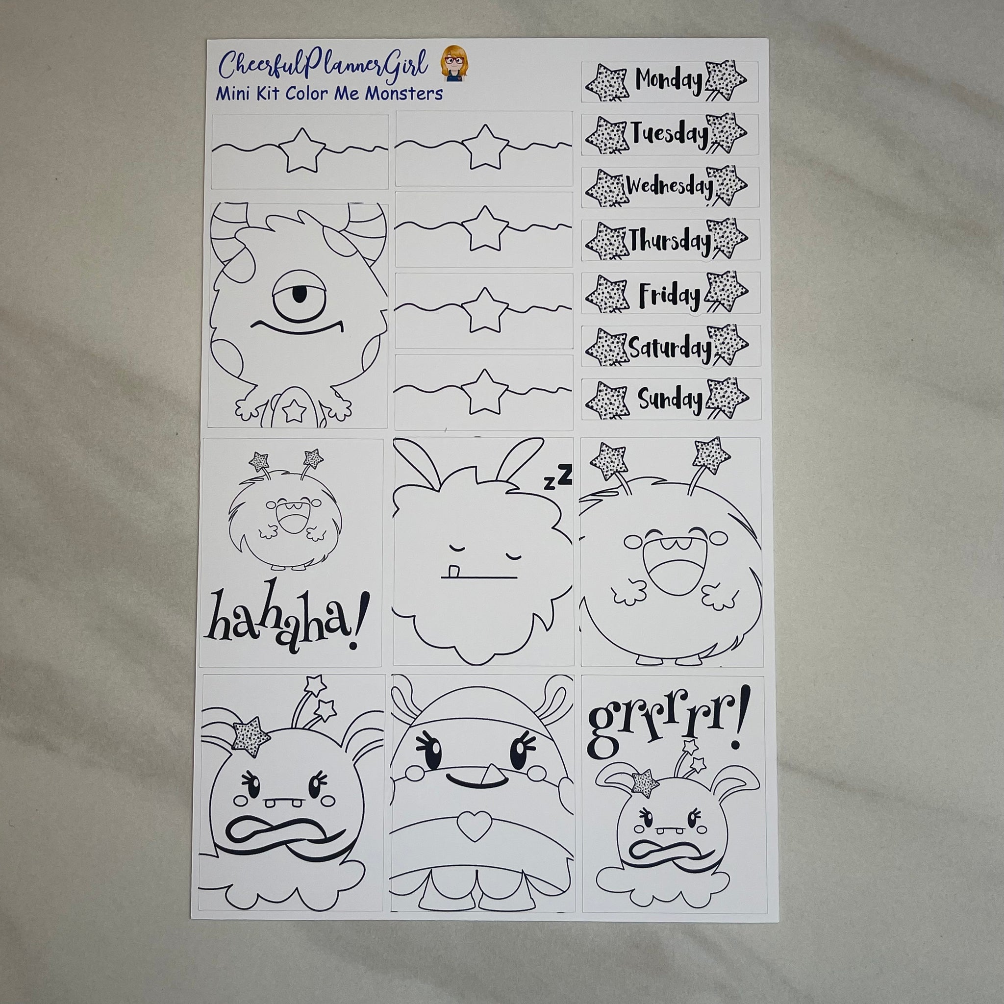 Color Me Monsters Mini Kit Weekly Layout Planner Stickers