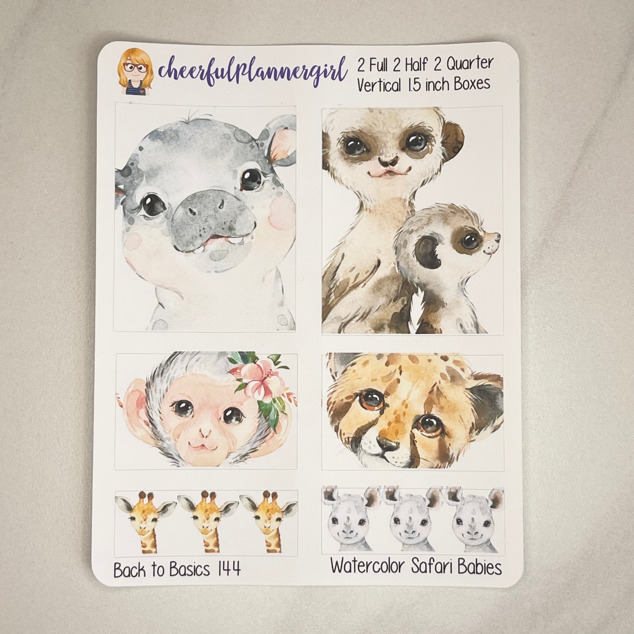 Watercolor Safari Babies Planner Stickers Back to Basics