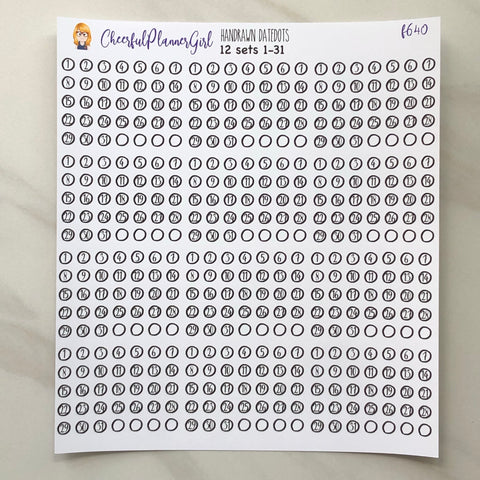 Full Sheet Itty Bitty Hand Drawn Date Dots Planner Stickers