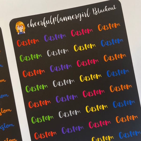 Blackout Custom Script Planner Stickers Choose Font and Color